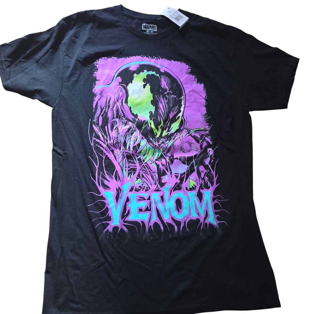 Marvel Venom Graphic T-Shirt Mens Medium Black Neon Purple Green NWT